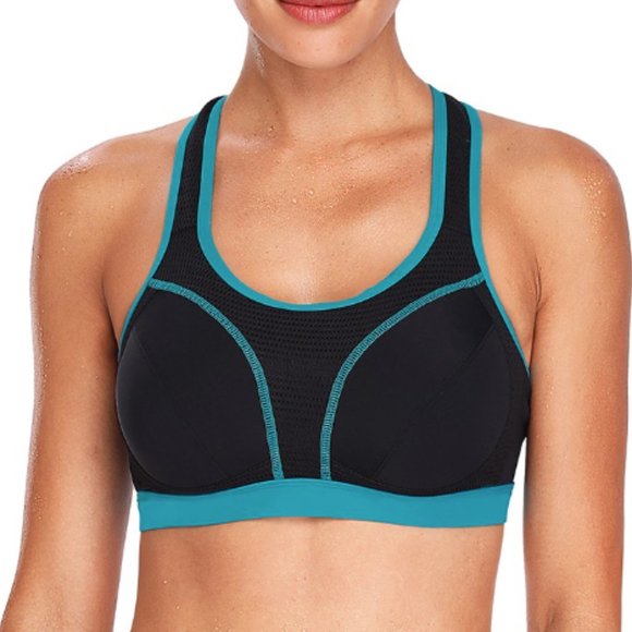 Private Label Sports Bra High Impact Racer Cut-Out Striped AQUA NEW - ALL SIZES! - Picture 5 of 12